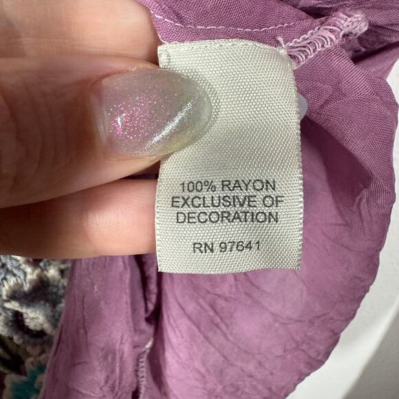 J.Jill Top Women S Purple Long Sleeve Embroidered Pop Over Boho Button Up Blouse - Picture 6 of 8